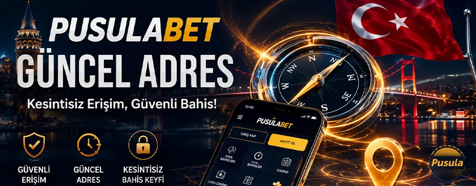 Pusulabet güncel adres yönlendirme afişi ve pusula simgesi